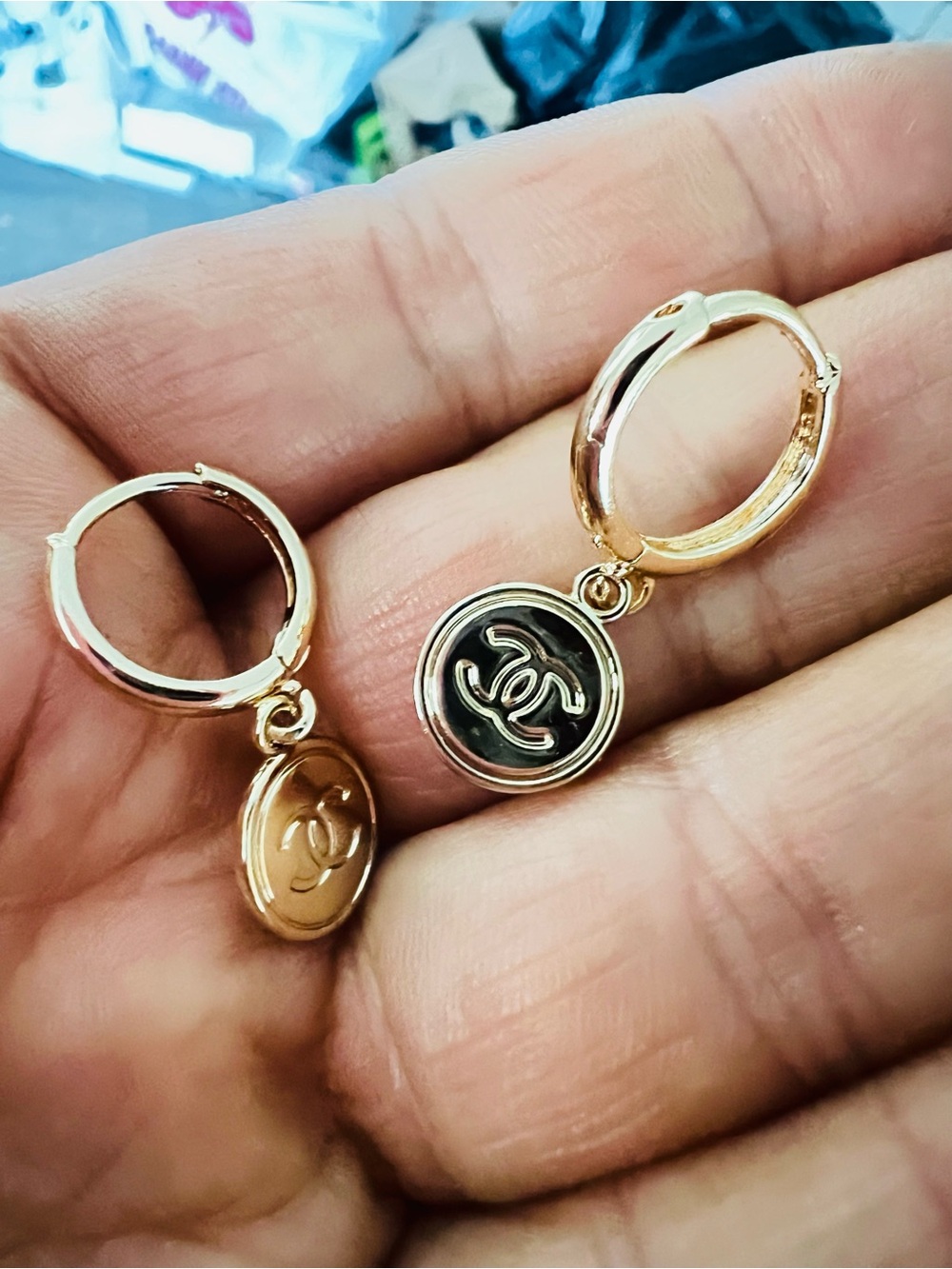 Unbranded Upcycled Gold-Tone Hoop Earrings with Black Accent Medallions